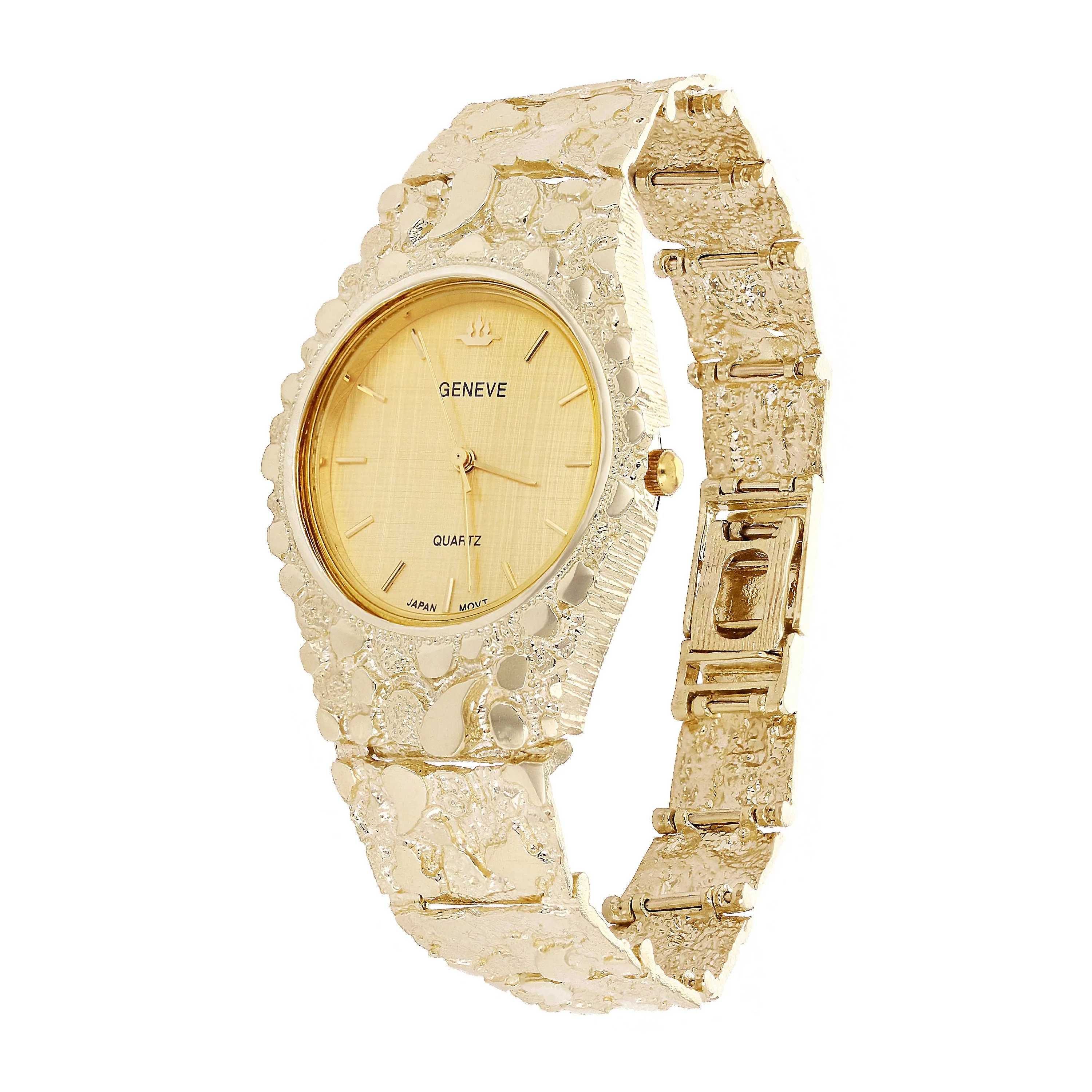10k Yellow Gold Nugget Link Geneve Wrist Watch Band Adjustable 8.5-9" 57.4 grams