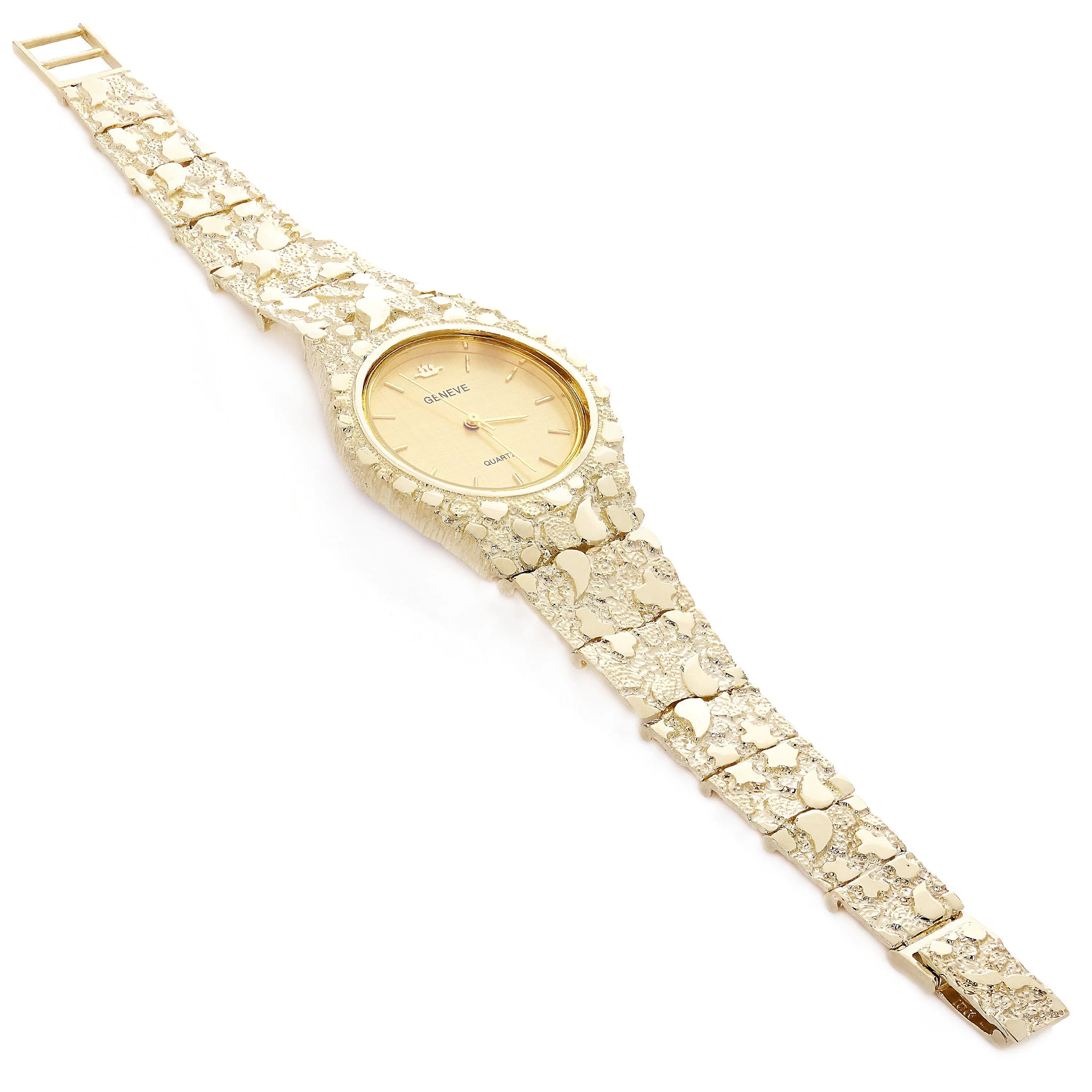 10k Yellow Gold Nugget Link Geneve Wrist Watch Band Adjustable 8.5-9" 57.4 grams