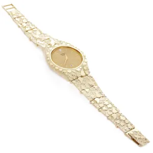 10k Yellow Gold Nugget Link Geneve Wrist Watch with Diamond 7.5-8" 50 grams