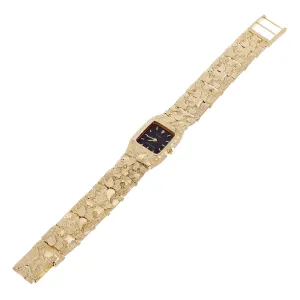 10k Yellow Gold Nugget Link Wrist Watch Bracelet Geneve Diamond Watch 7.5-8"