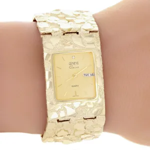 10k Yellow Gold Nugget Wrist Watch Link Geneve Diamond Watch 9.75" 30.5mm 111.8g
