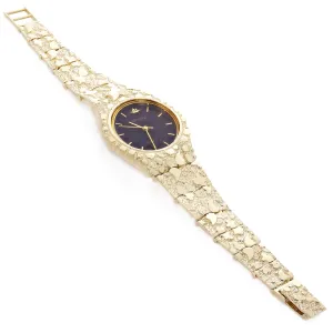 14k Yellow Gold Nugget Link Geneve with Diamond Wrist Watch 8-8.5" 60 grams