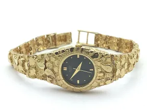 14k Yellow Gold Nugget Wrist Watch with Seiko Watch 7"-7.5" 37.2 grams