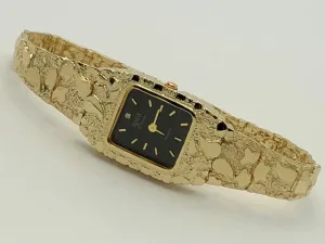 14k Yellow Gold Solid Nugget Link Bracelet Geneve Diamond Wrist Watch 6.5"-7"