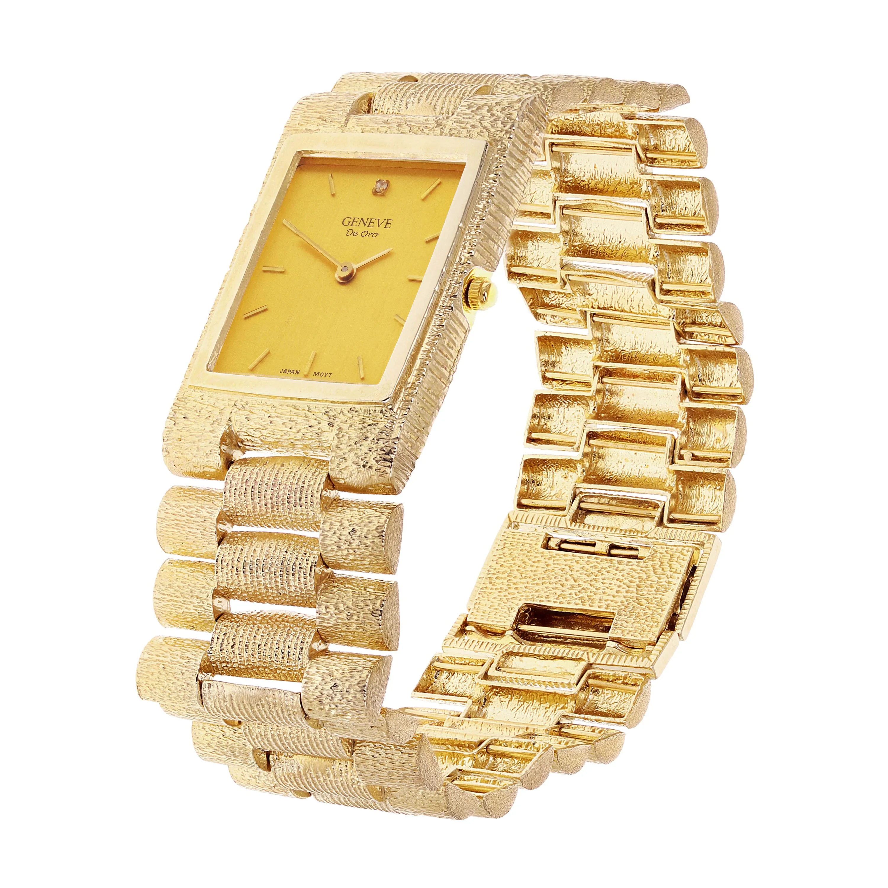 14k Yellow Gold Solid Watch Link Band Geneve w/Diamond 7.5-8" 26.6mm 66.9 grams