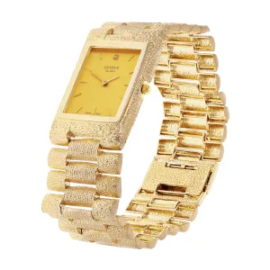 14k Yellow Gold Solid Watch Link Band Geneve w/Diamond 7.5-8" 26.6mm 66.9 grams