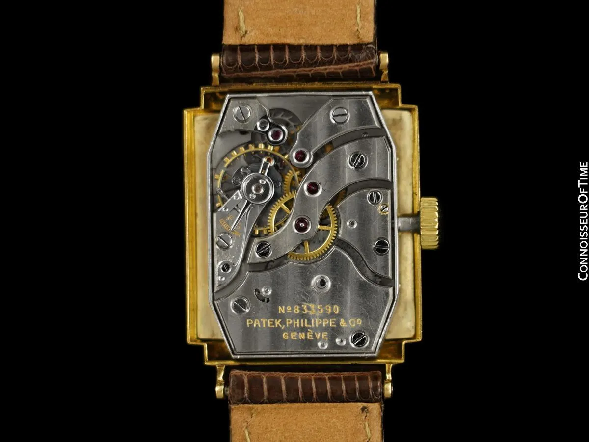 1940's Patek Philippe Vintage Mens Late Art Deco Handwound Watch with Stepped Lugs - 18K Gold