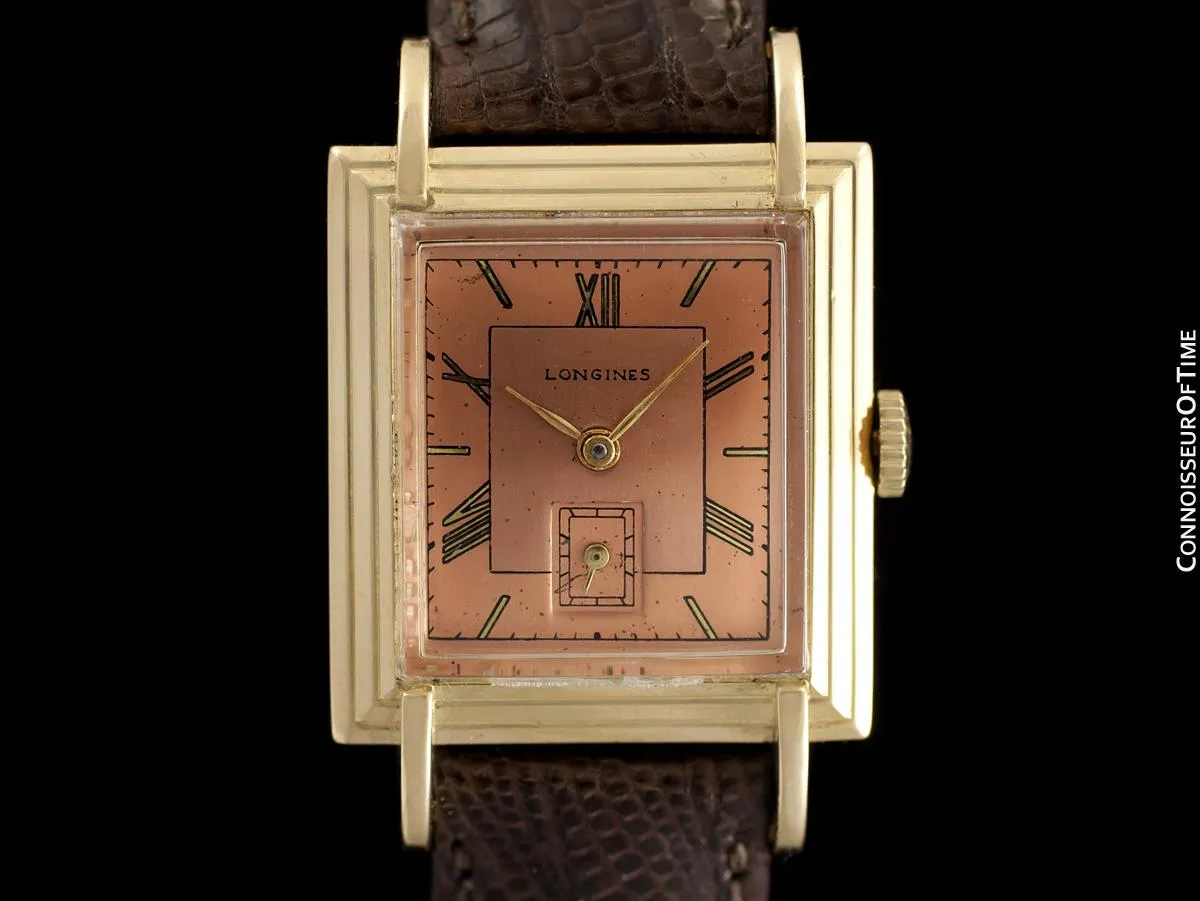 1942 Longines Vintage Mens Unisex Watch with Rare Scroll Lugs - 18K Gold
