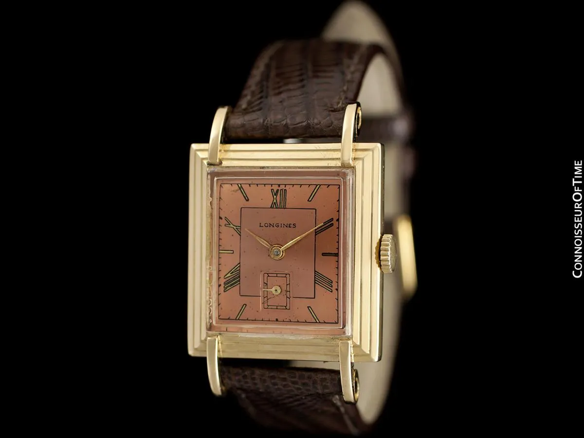 1942 Longines Vintage Mens Unisex Watch with Rare Scroll Lugs - 18K Gold