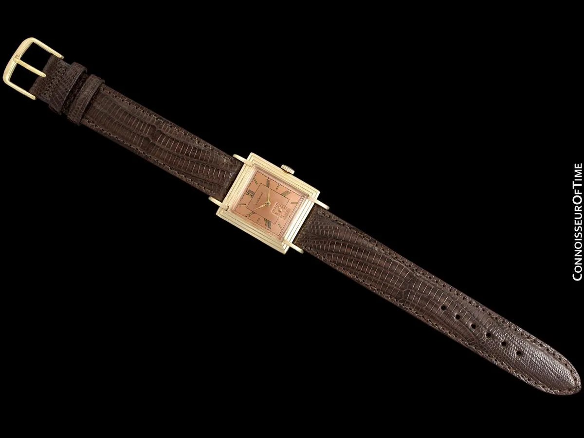 1942 Longines Vintage Mens Unisex Watch with Rare Scroll Lugs - 18K Gold