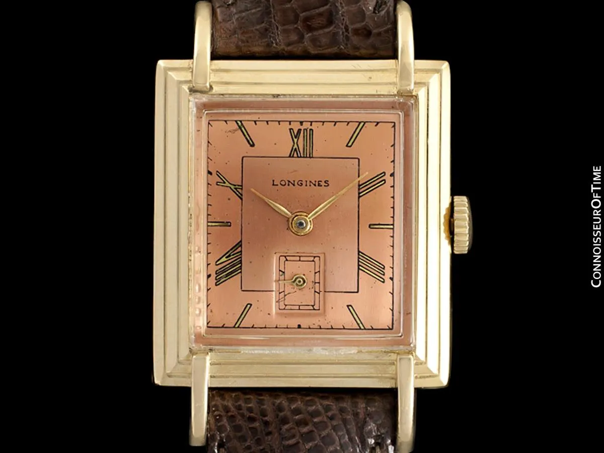 1942 Longines Vintage Mens Unisex Watch with Rare Scroll Lugs - 18K Gold