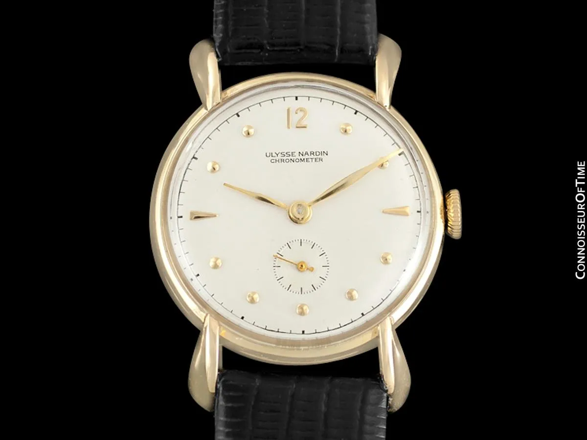 1950's Ulysse Nardin Vintage Chronometer Mens Midsize Dress Watch, Beautiful Case - 14K Gold