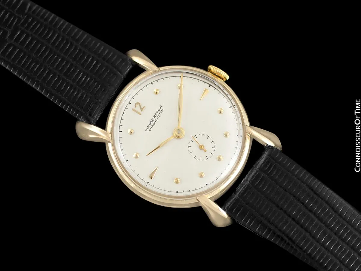 1950's Ulysse Nardin Vintage Chronometer Mens Midsize Dress Watch, Beautiful Case - 14K Gold