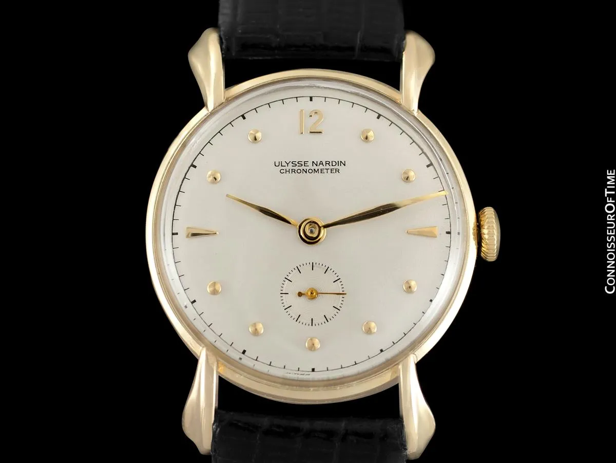1950's Ulysse Nardin Vintage Chronometer Mens Midsize Dress Watch, Beautiful Case - 14K Gold
