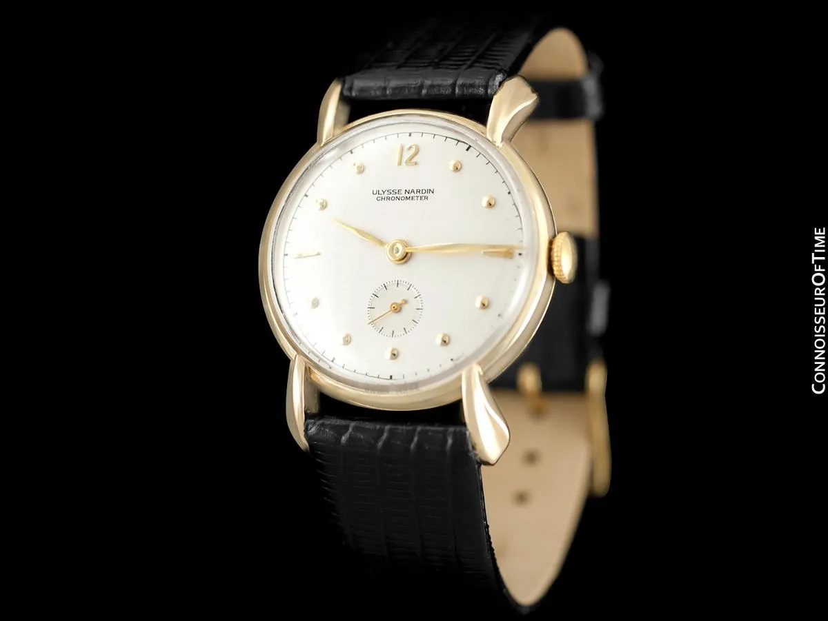 1950's Ulysse Nardin Vintage Chronometer Mens Midsize Dress Watch, Beautiful Case - 14K Gold