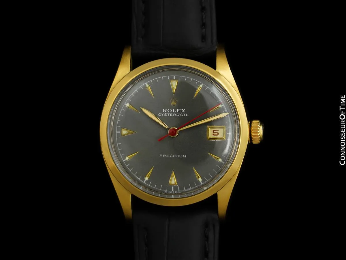 1953 Rolex Vintage Mens Classic Oysterdate Ref. 6294 Red Date Watch - Gold Plated & Stainless Steel