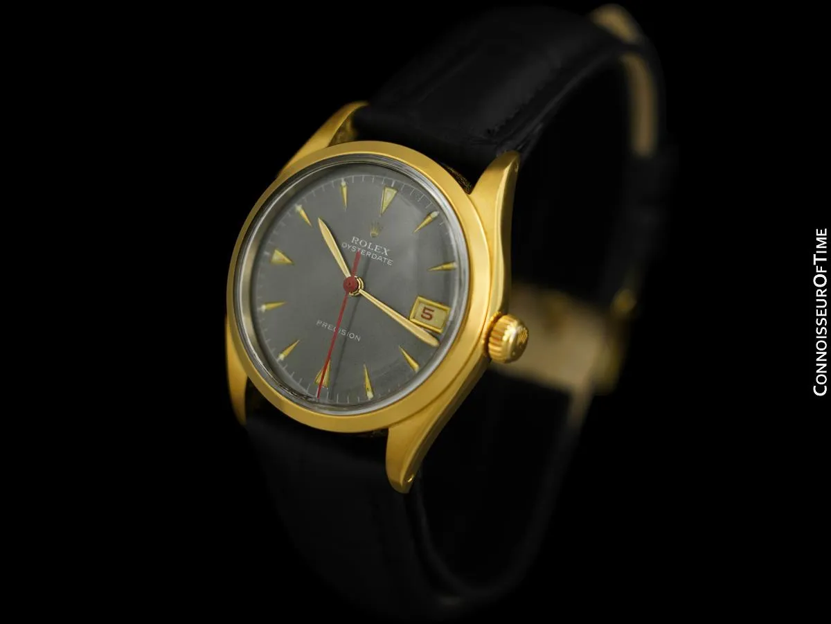 1953 Rolex Vintage Mens Classic Oysterdate Ref. 6294 Red Date Watch - Gold Plated & Stainless Steel