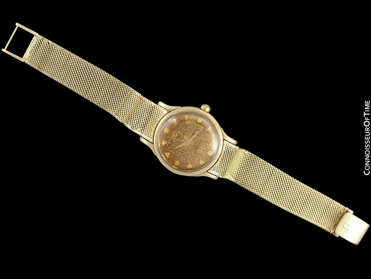 1954 Omega Vintage "De Luxe" Constellation with Bracelet - Tropical Dial - 14K Gold with Box