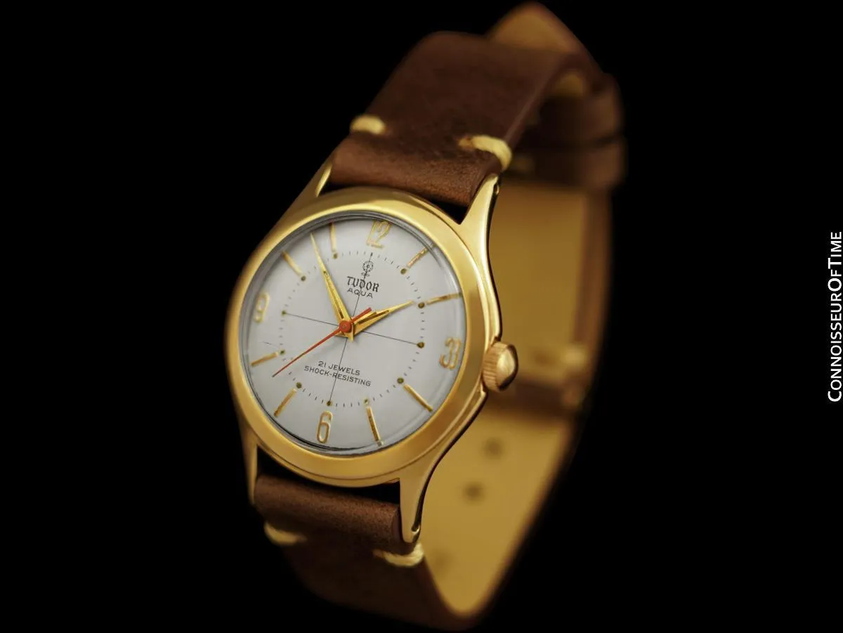 1956 Tudor (Rolex) Aqua Vintage Mens Screw Back Handwound Watch - 9K Rose Gold