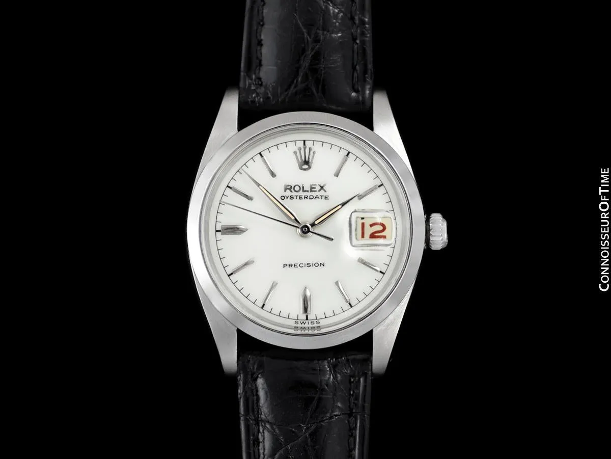 1958 Rolex Oysterdate Vintage Mens Handwound Watch with Red & Black Roulette Date - Stainless Steel