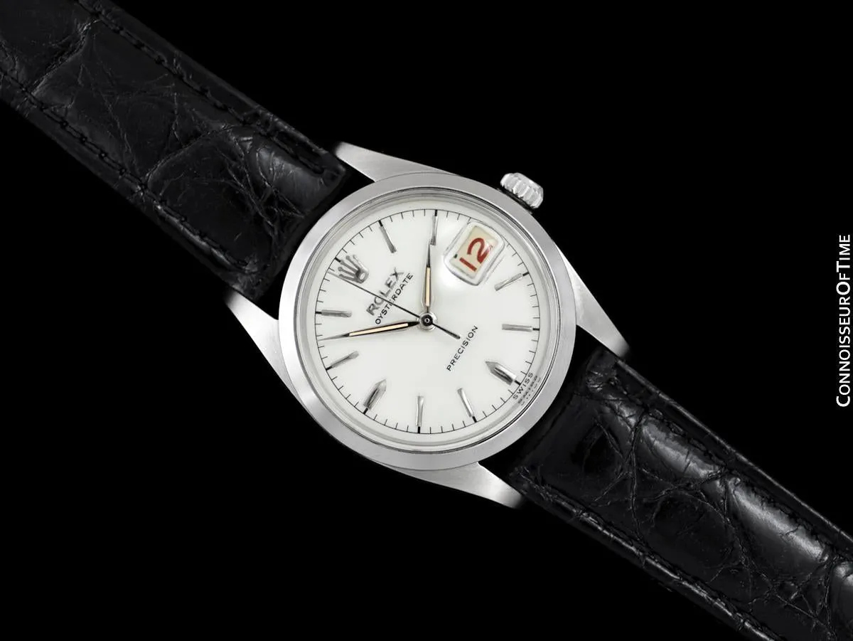 1958 Rolex Oysterdate Vintage Mens Handwound Watch with Red & Black Roulette Date - Stainless Steel
