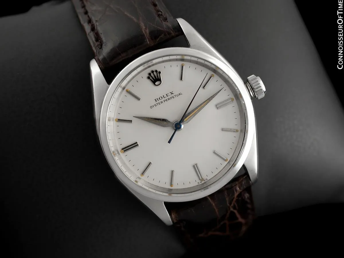 1960 Rolex Oyster Perpetual Vintage Mens Uncommon Ref. 5552 Watch with Silver Dial - Stainless Steel