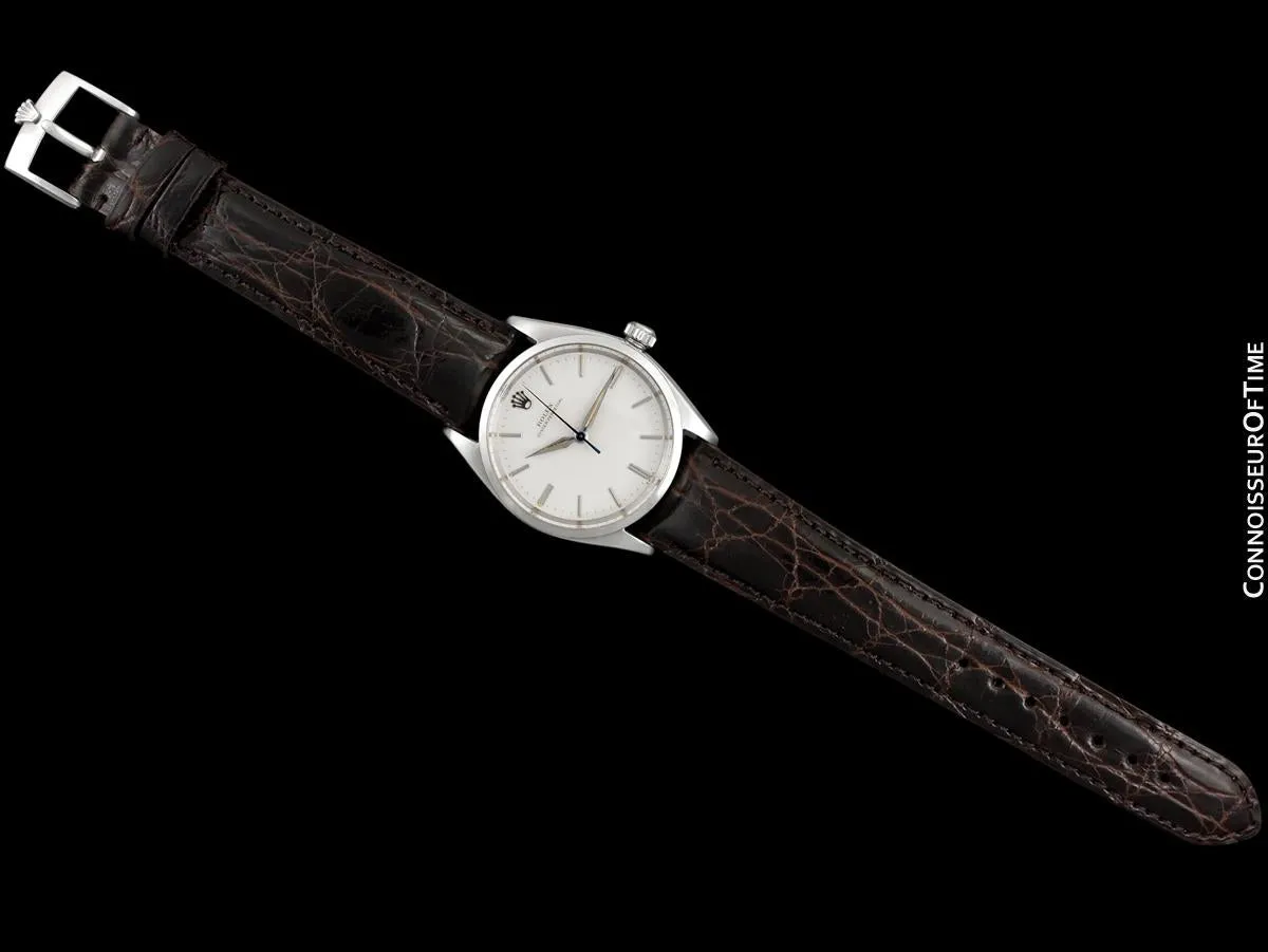 1960 Rolex Oyster Perpetual Vintage Mens Uncommon Ref. 5552 Watch with Silver Dial - Stainless Steel