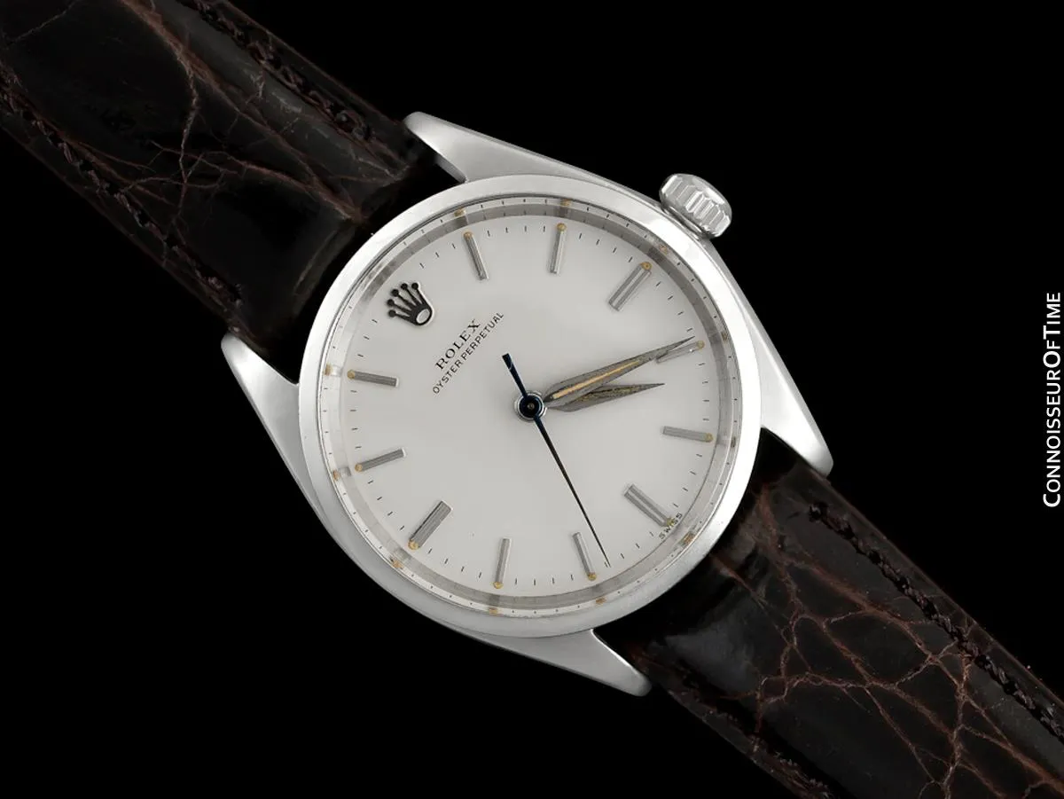 1960 Rolex Oyster Perpetual Vintage Mens Uncommon Ref. 5552 Watch with Silver Dial - Stainless Steel