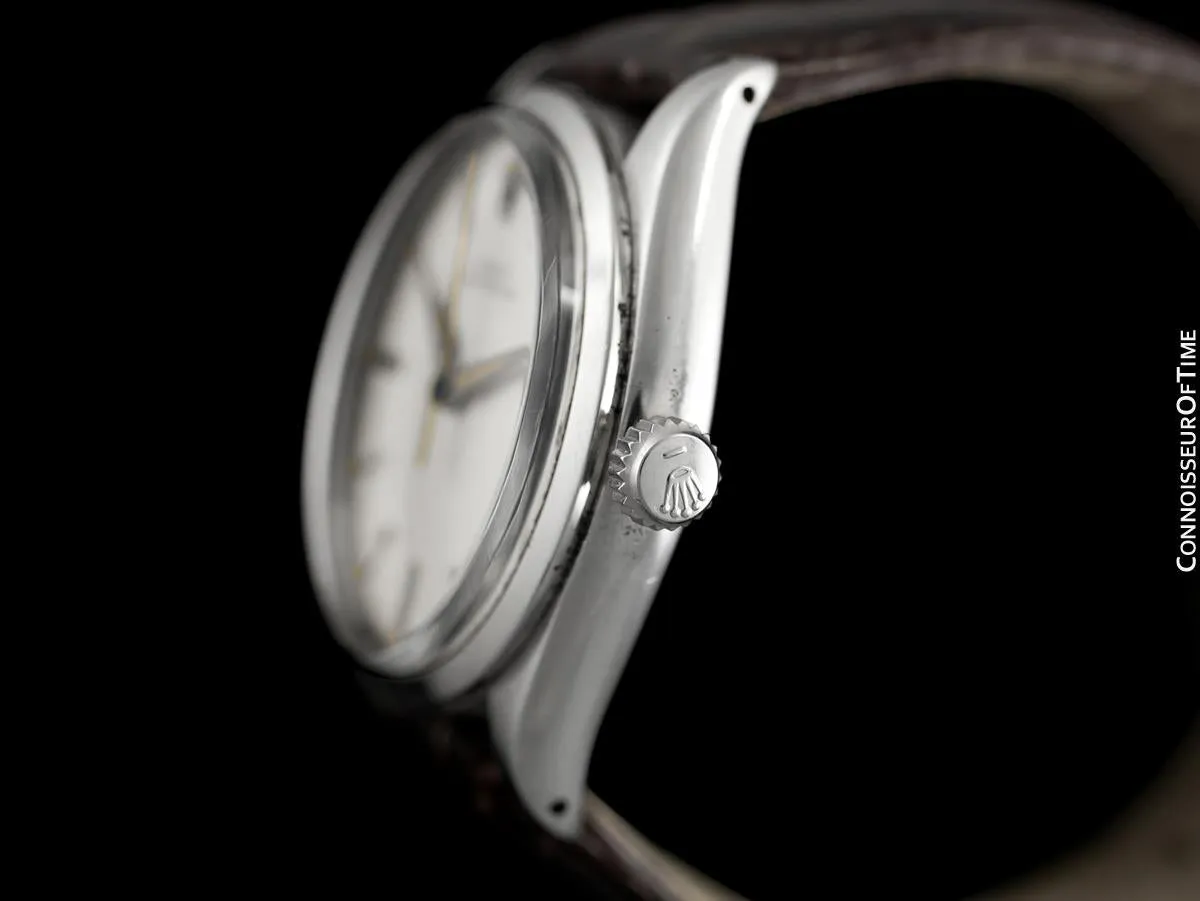 1960 Rolex Oyster Perpetual Vintage Mens Uncommon Ref. 5552 Watch with Silver Dial - Stainless Steel