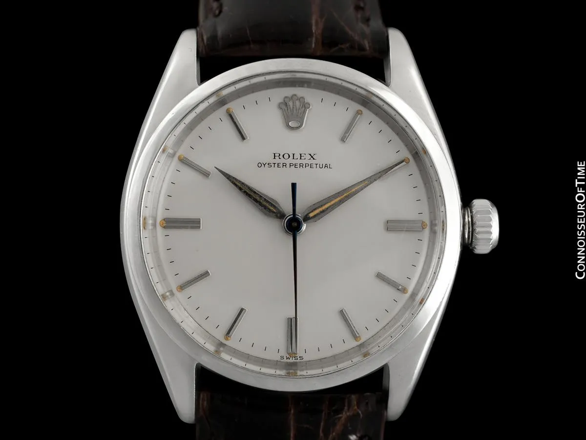 1960 Rolex Oyster Perpetual Vintage Mens Uncommon Ref. 5552 Watch with Silver Dial - Stainless Steel