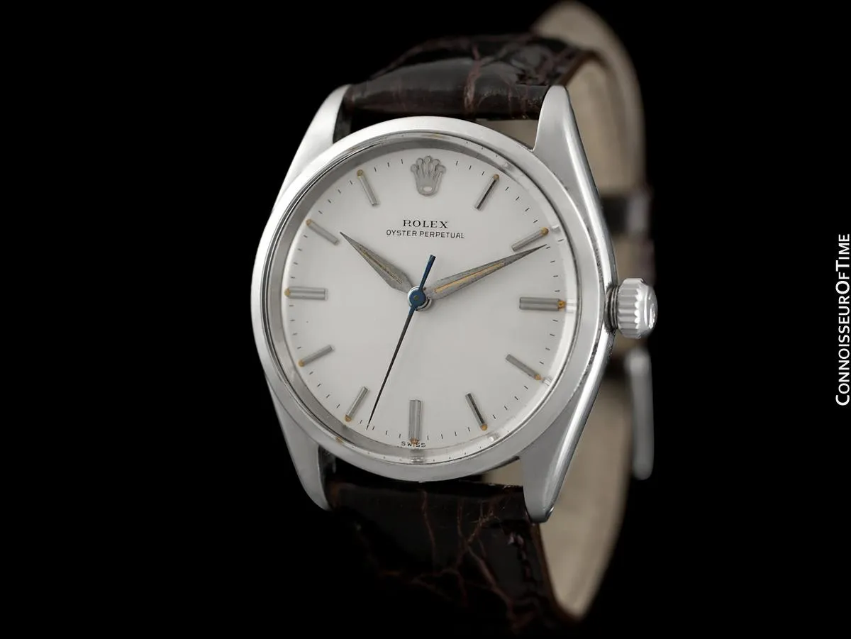 1960 Rolex Oyster Perpetual Vintage Mens Uncommon Ref. 5552 Watch with Silver Dial - Stainless Steel