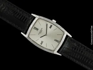 1960's Patek Philippe Classic Vintage Mens Ultra Thin Retro Bark Watch - 18K White Gold