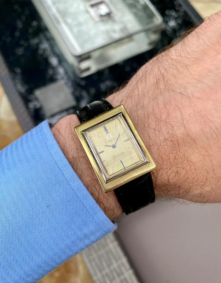 1963 Omega De Ville Vintage Mens "Tuxedo" Dress Watch with Striking Design - 18K Gold