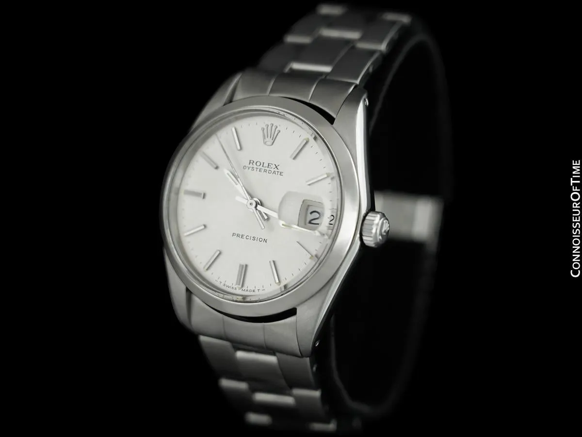 1966 Rolex Vintage Mens Oysterdate Date Watch, Silver Dial - Stainless Steel