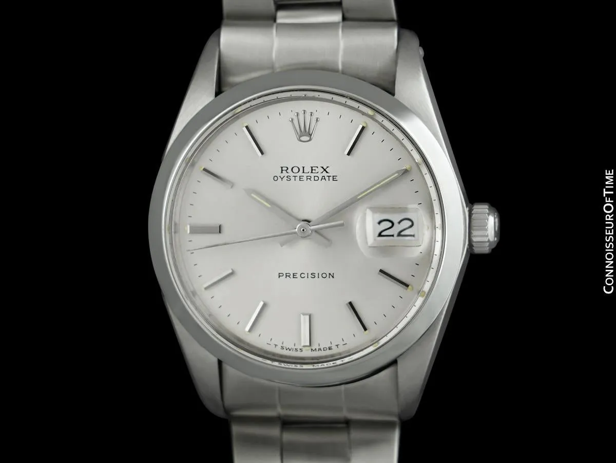 1966 Rolex Vintage Mens Oysterdate Date Watch, Silver Dial - Stainless Steel