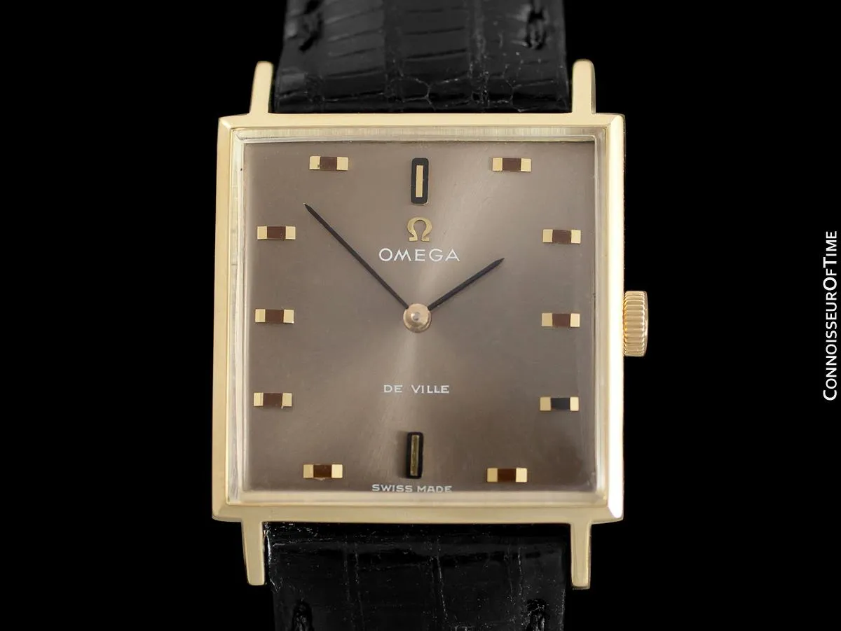 1968 Omega De Ville Vintage Mens Dress Watch with Cool Retro Dial - 18K Gold