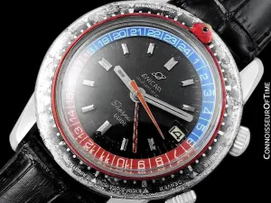 1969 Enicar Sherpa Guide GMT Pepsi Bezel World Time Mens Pilots Compressor Watch, Extra Large Size - Stainless Steel