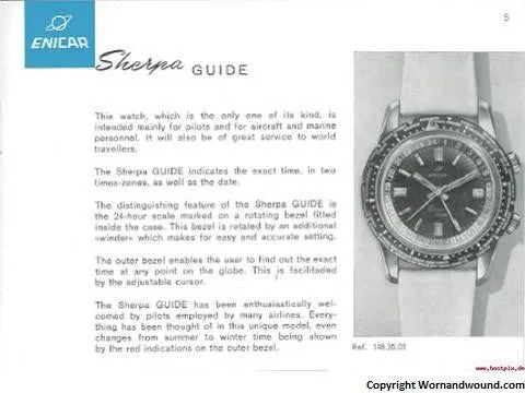 1969 Enicar Sherpa Guide GMT Pepsi Bezel World Time Mens Pilots Compressor Watch, Extra Large Size - Stainless Steel