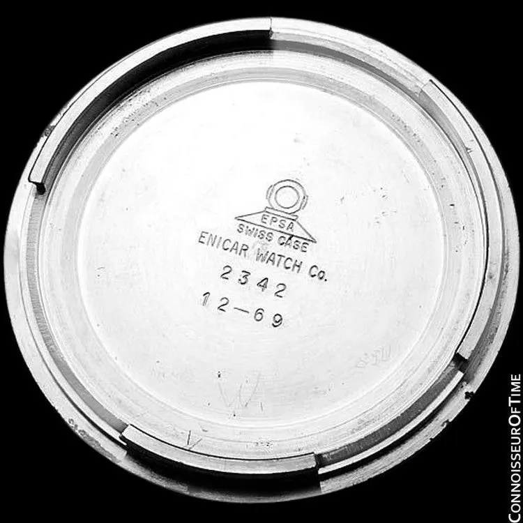 1969 Enicar Sherpa Guide GMT Pepsi Bezel World Time Mens Pilots Compressor Watch, Extra Large Size - Stainless Steel