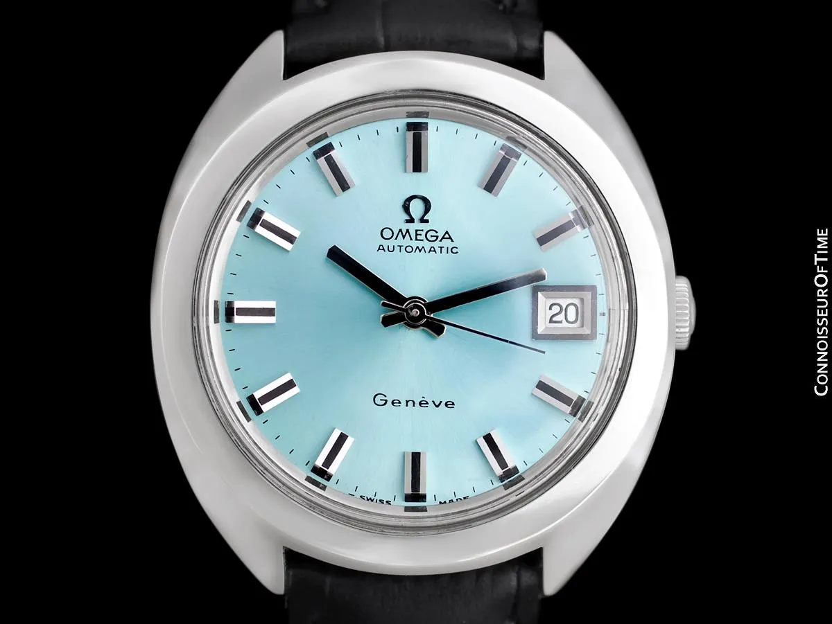 1970 Omega Geneve Vintage Mens Rare Large 37mm Cal. 565 Automatic Watch with Tiffany Blue Dial - Stainless Steel