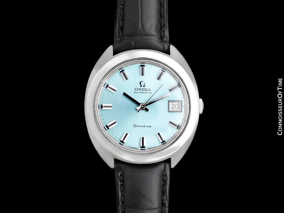 1970 Omega Geneve Vintage Mens Rare Large 37mm Cal. 565 Automatic Watch with Tiffany Blue Dial - Stainless Steel
