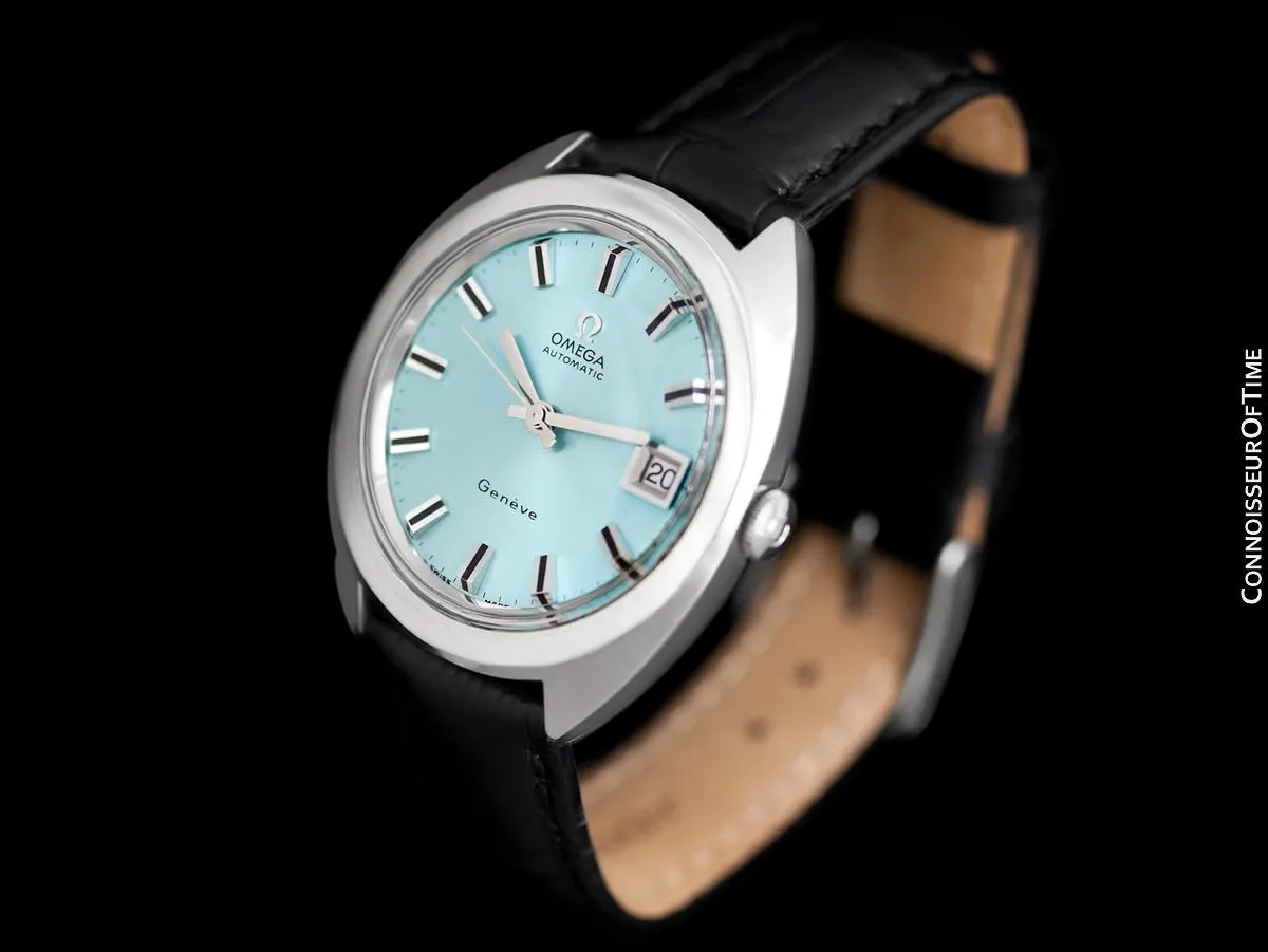 1970 Omega Geneve Vintage Mens Rare Large 37mm Cal. 565 Automatic Watch with Tiffany Blue Dial - Stainless Steel