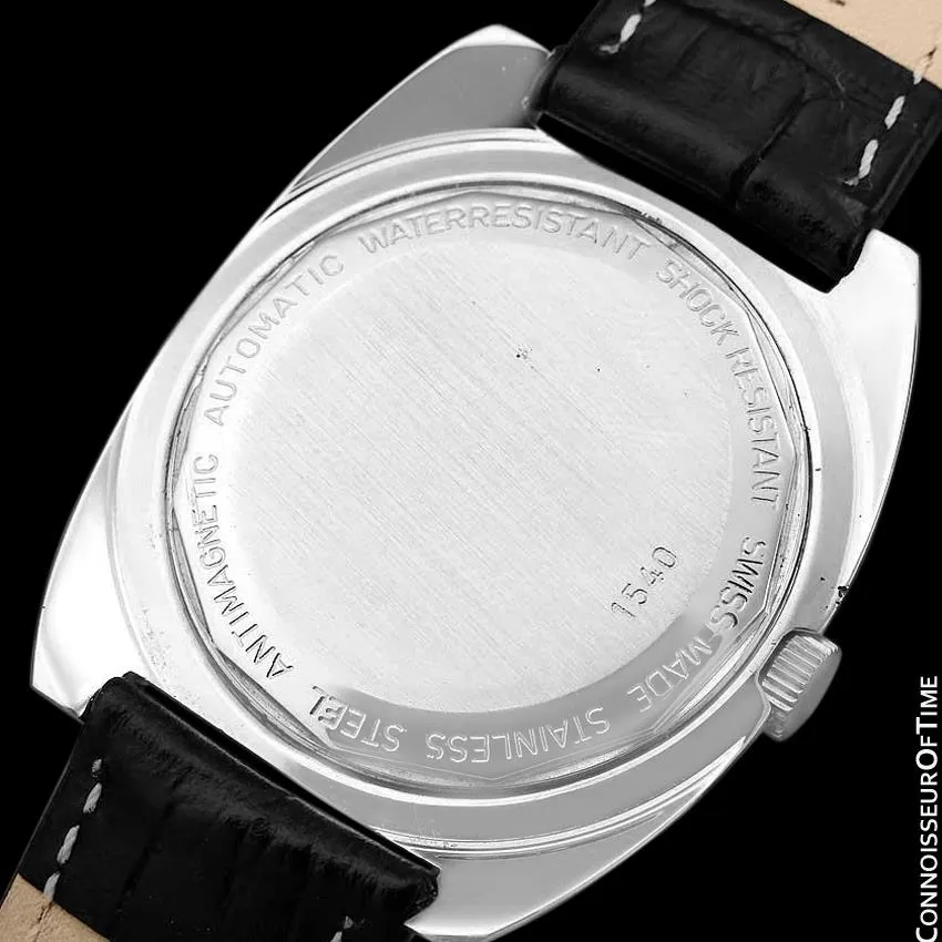 1970's Bucherer (Carl F. Bucherer) Large Vintage Mens Officially Certified Chronometer Watch - Stainless Steel