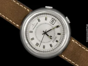 1970's Jaeger-LeCoultre Vintage Mens "Snow Drop" Memovox Alarm Reveil - Stainless Steel