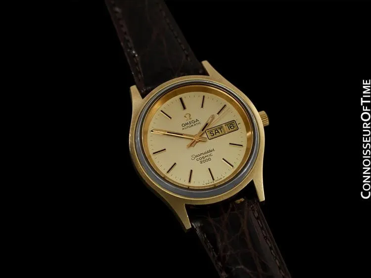 1970's Omega Seamaster Cosmic 2000 Vintage Mens Dive Watch, Day Date - 18K Gold Plated & Stainless Steel
