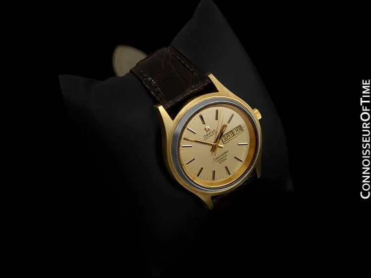 1970's Omega Seamaster Cosmic 2000 Vintage Mens Dive Watch, Day Date - 18K Gold Plated & Stainless Steel
