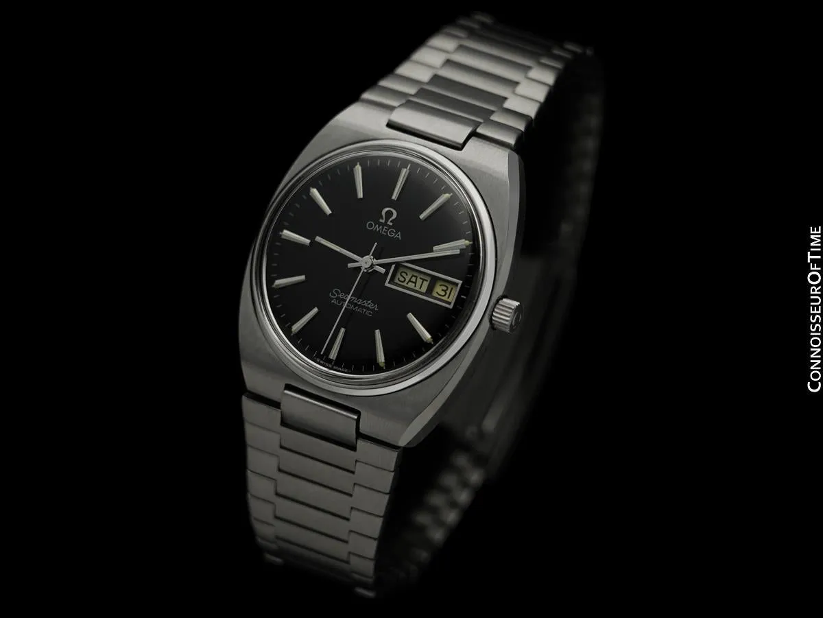 1970's Omega Seamaster Vintage Mens Bracelet Watch, Automatic, Day Date - Stainless Steel
