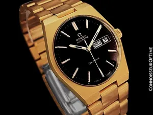 1973 Omega Geneve Classic Vintage Mens Watch, Automatic, Quick-Setting Day Date - 18K Gold Plated & Stainless Steel