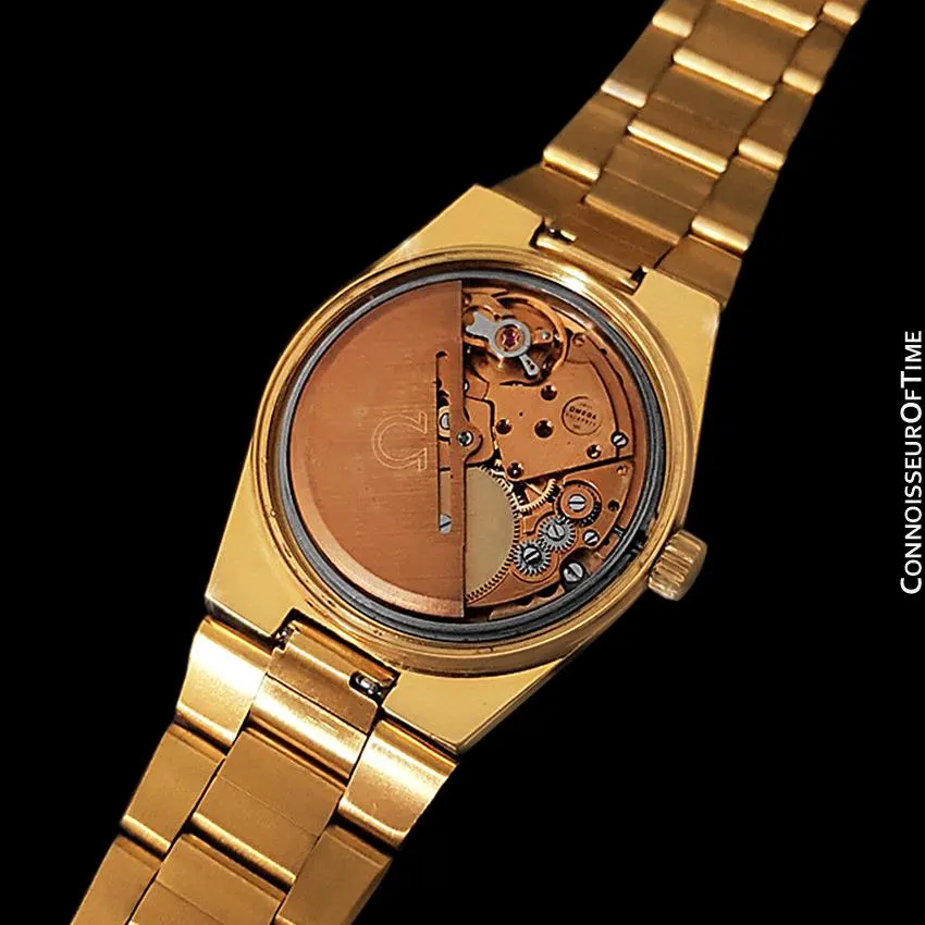 1973 Omega Geneve Classic Vintage Mens Watch, Automatic, Quick-Setting Day Date - 18K Gold Plated & Stainless Steel