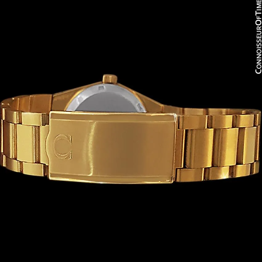1973 Omega Geneve Classic Vintage Mens Watch, Automatic, Quick-Setting Day Date - 18K Gold Plated & Stainless Steel